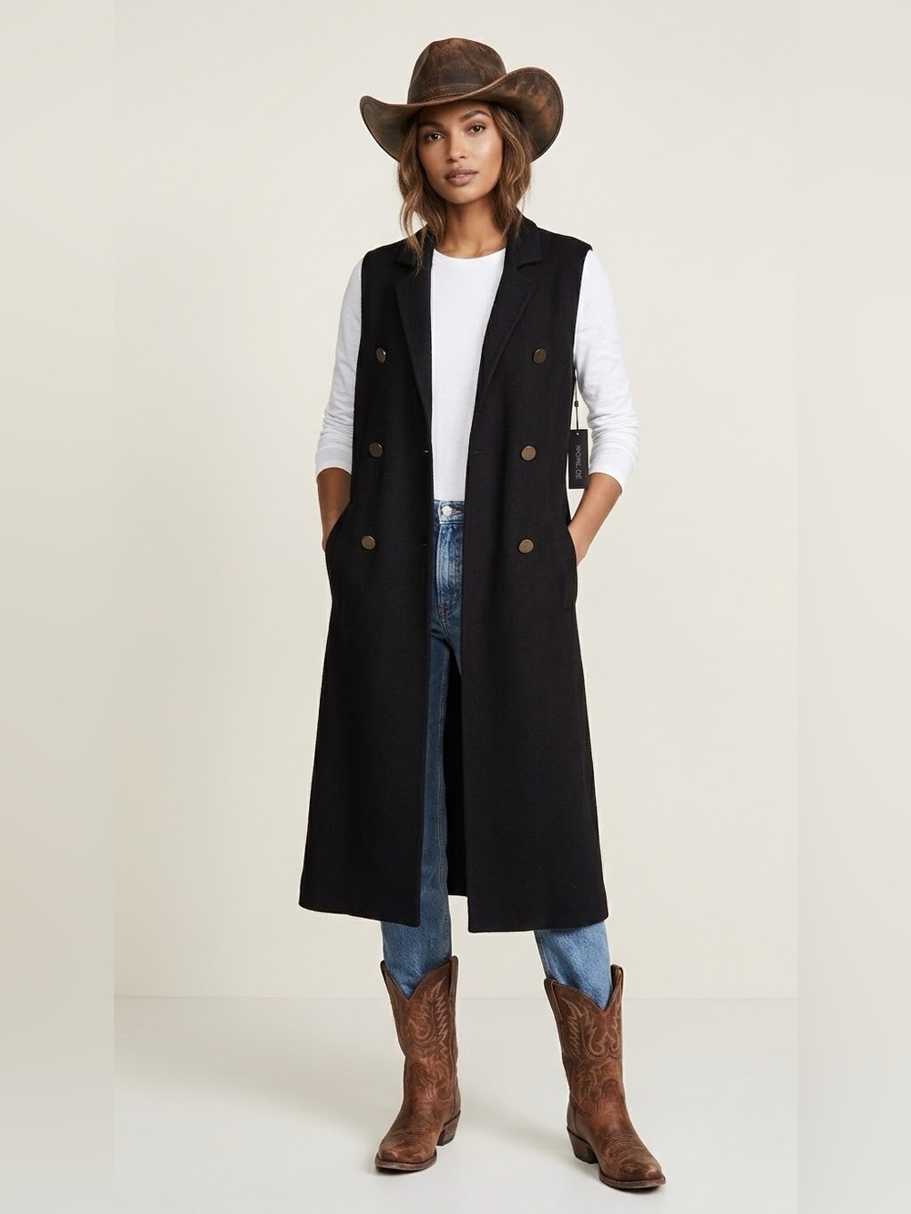 Rachel Zoe Sleeveless Double-Breasted Long Black Vest size L